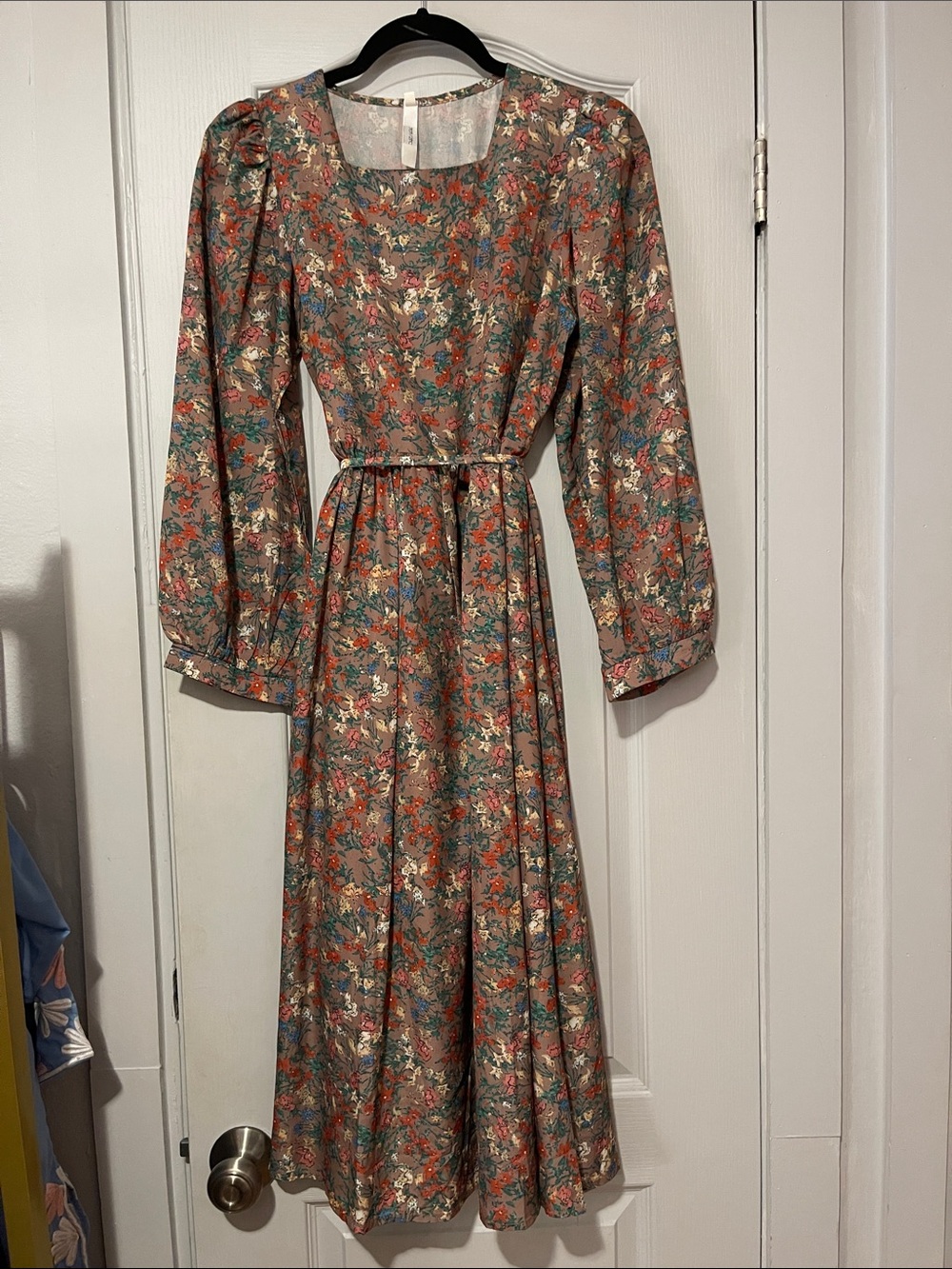 Floral Long Sleeve Maxi Dress - Rust Green Floral